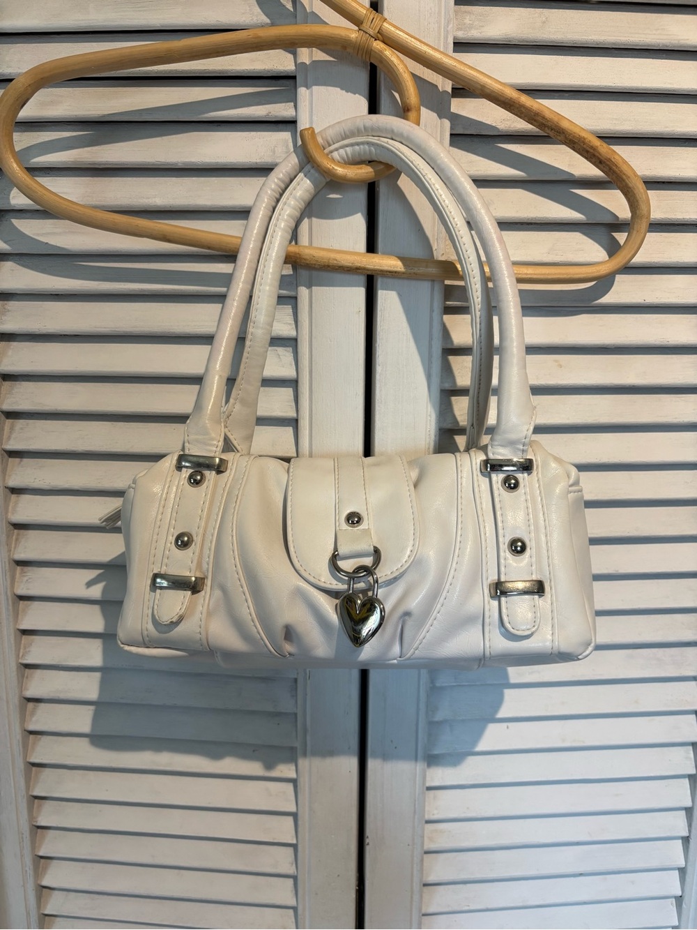 Cream Mini Shoulder Bag with Heart Pendant
